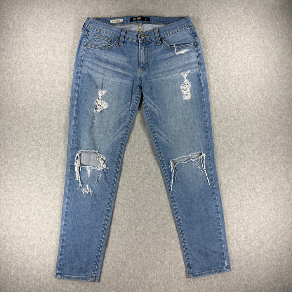 Just Black Denim Distressed Boyfriend Jeans Light Wash Size 25 Made in USA